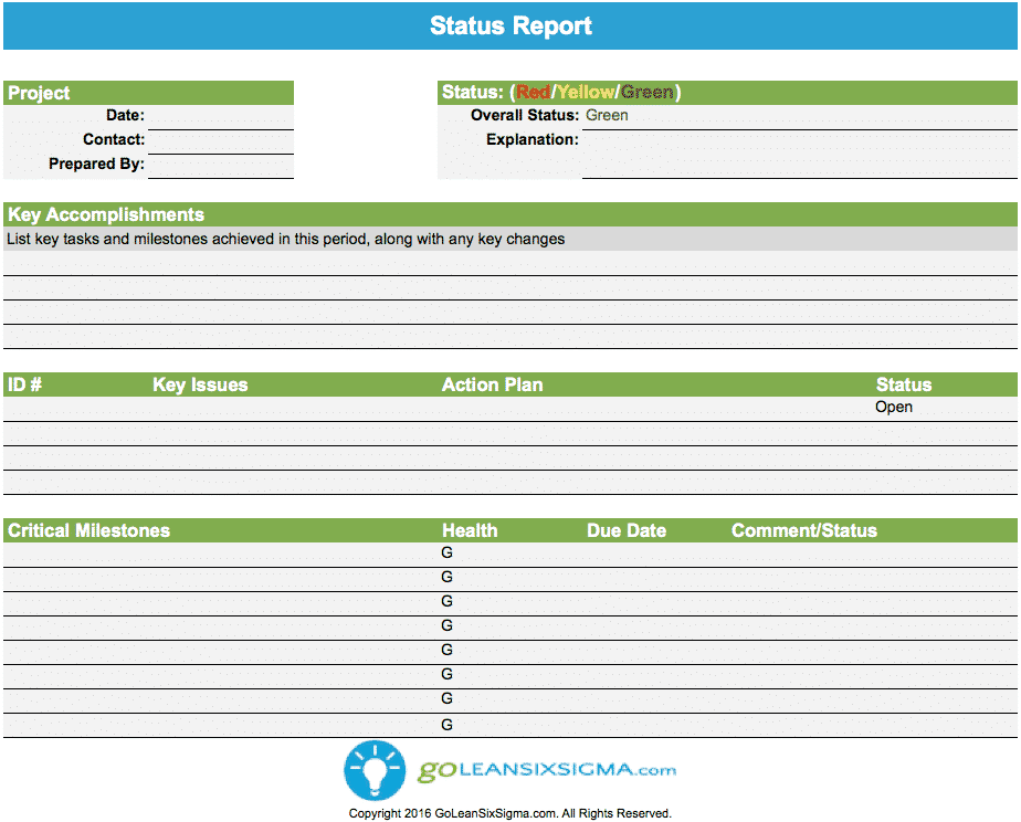 Project Status Update Template from goleansixsigma.com