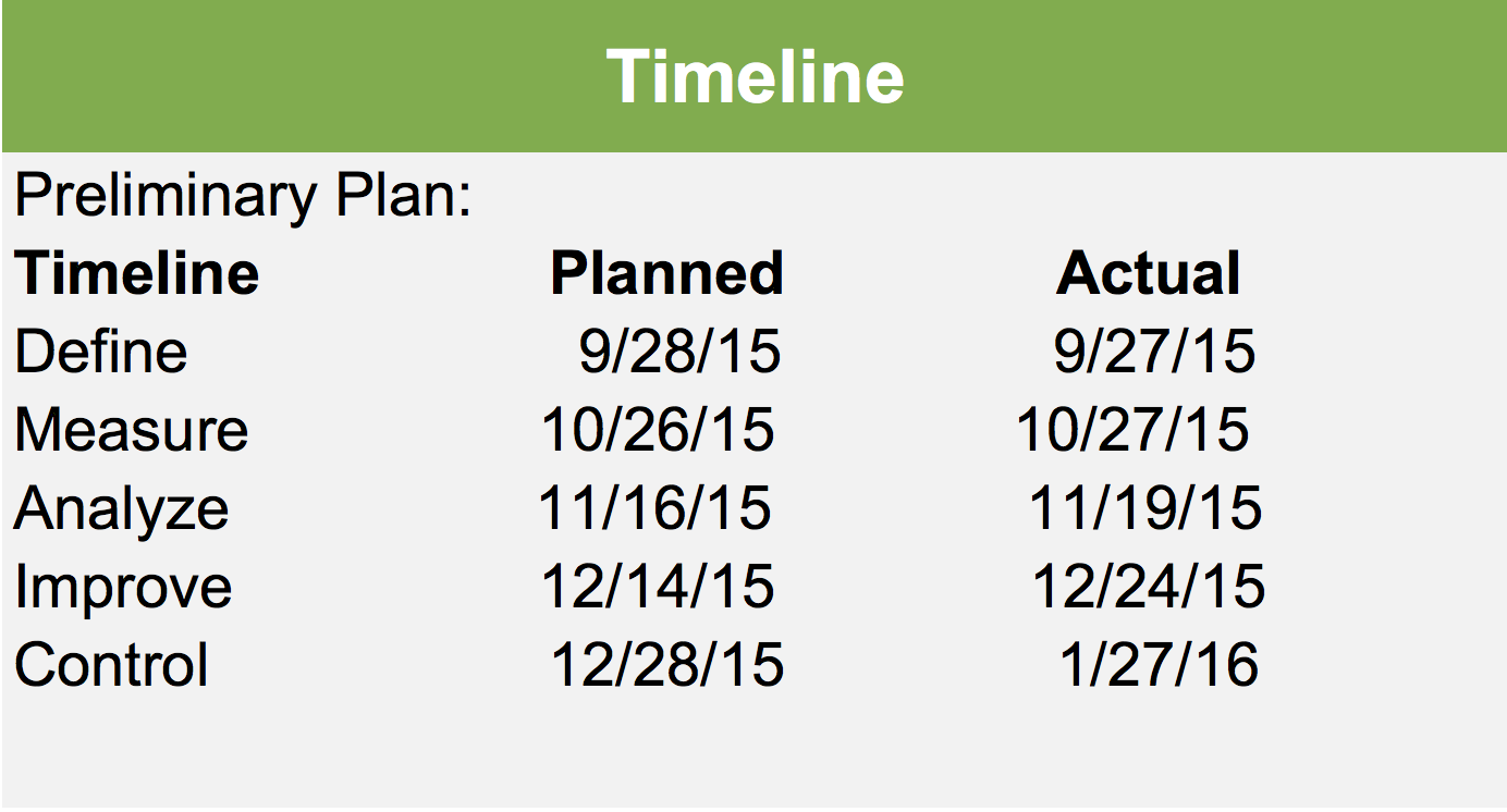 DMAIC Project Timeline