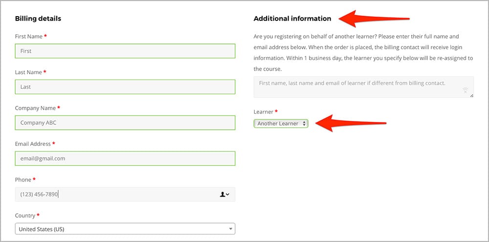 I want to register other learner(s) for Lean Six Sigma courses. How do I input their information?