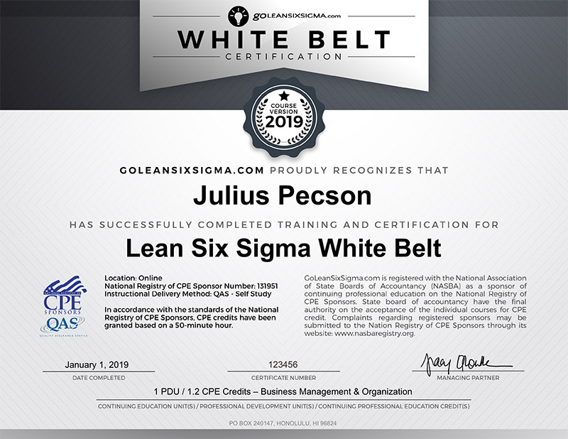 White Belt Certification Exam Answers